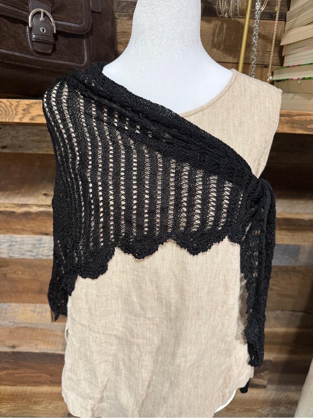 Hand-Knit Black Lace Shawl Wrap